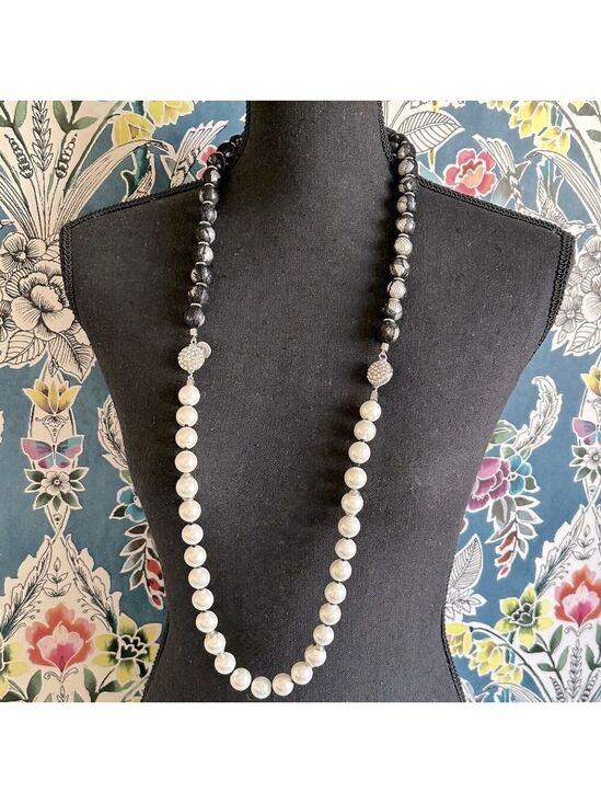 White House Black Market Jewelry - WHBM  **2 necklaces in 1** Long Black Lace Wrapped Pearl Necklace​